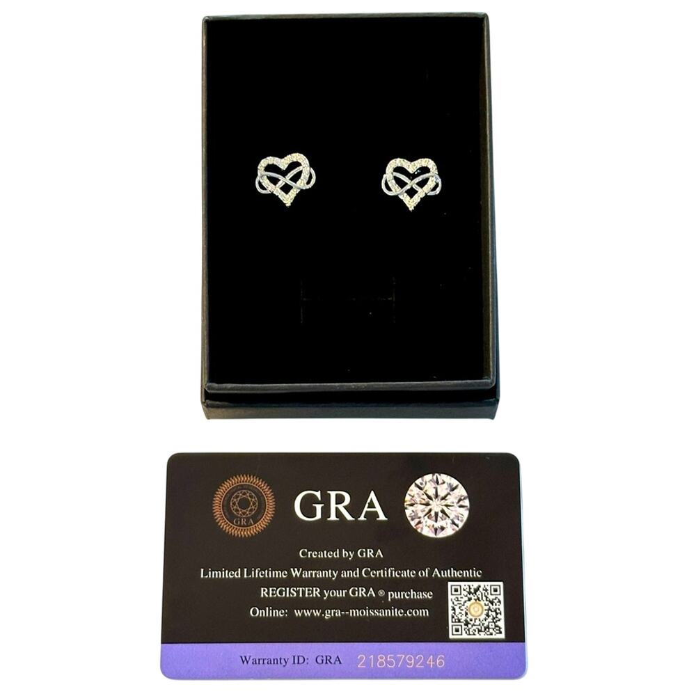 0.015 CT Infinity Heart Moissanite Earrings 925 Sterling Silver W/ Certification